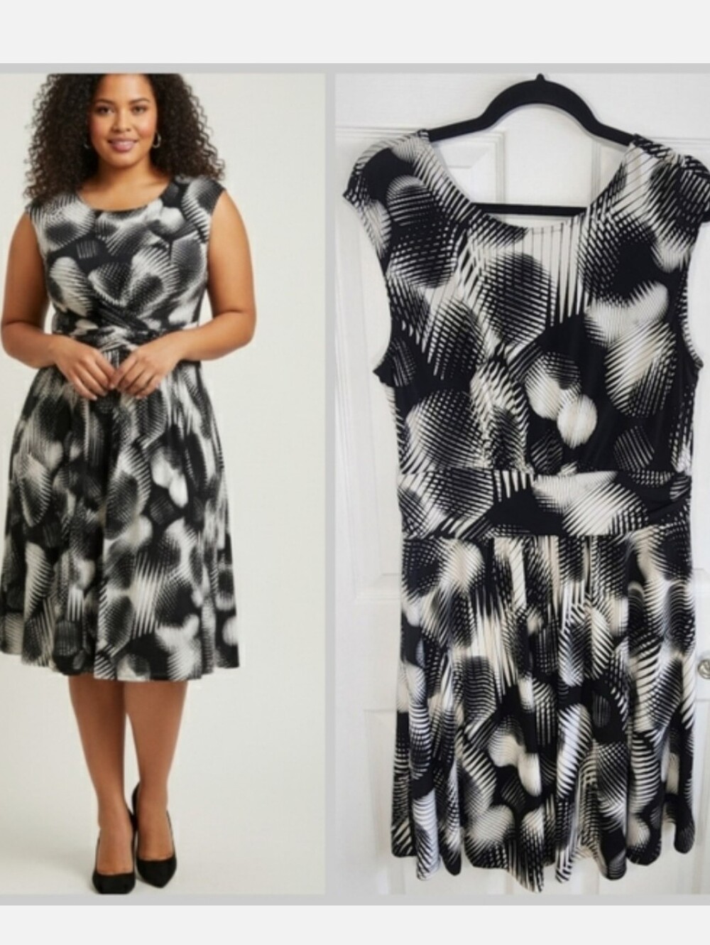 Black and White Sleeveless Patterned Dress from Renee C women's plus Size 1X